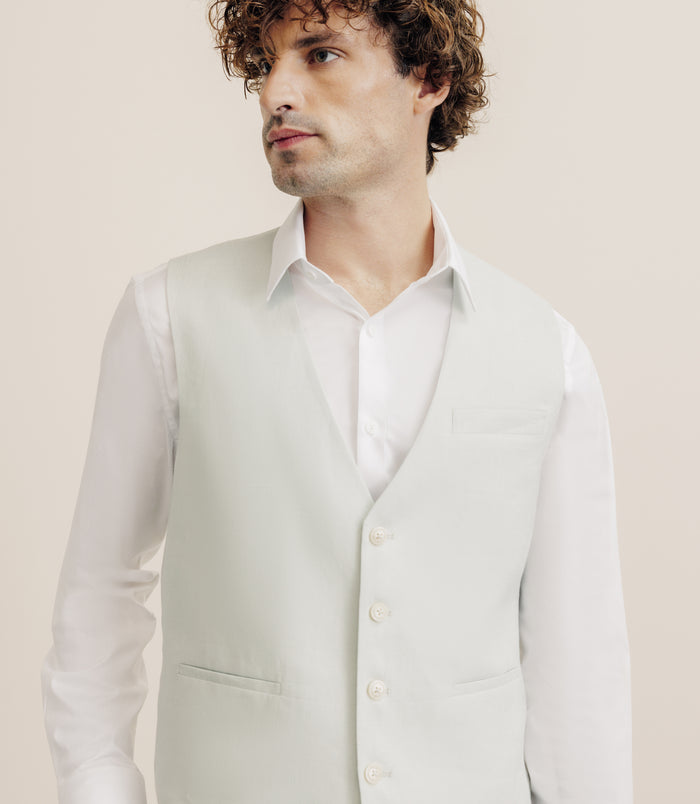 Izac Gilet 100% Lin Vert Eau