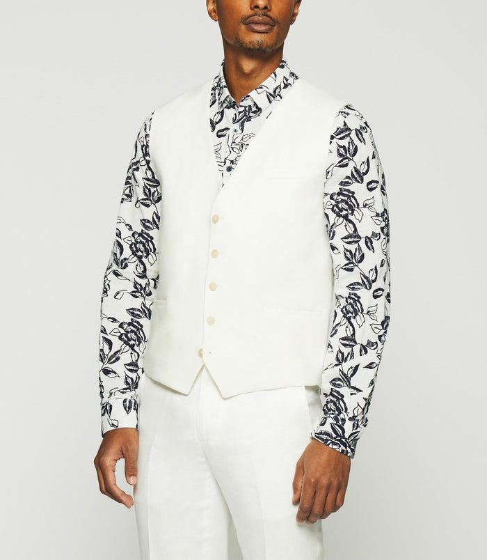 Izac Gilet De Costume En Lin Blanc