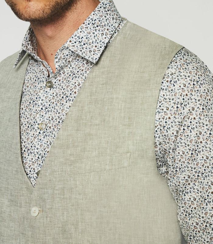 Izac Gilet De Costume En Lin Kaki JCELESTE