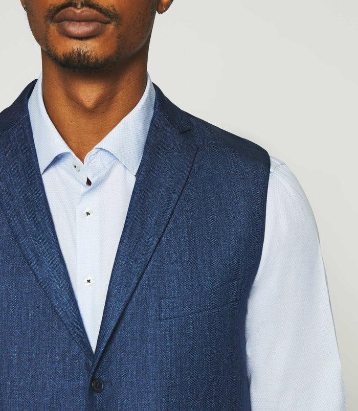 Izac Gilet De Costume En Lin Marine JCHANCE