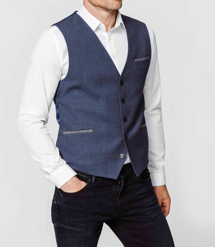 Izac Gilet Micro-motif Bleu