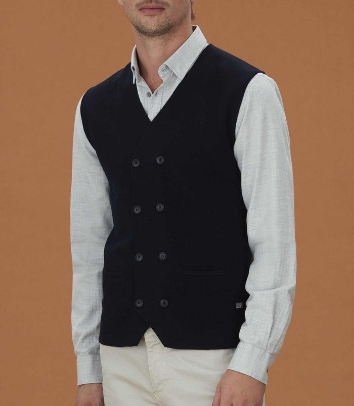 Izac Gilet Sans Manche Boutonné Marine "Larsen"