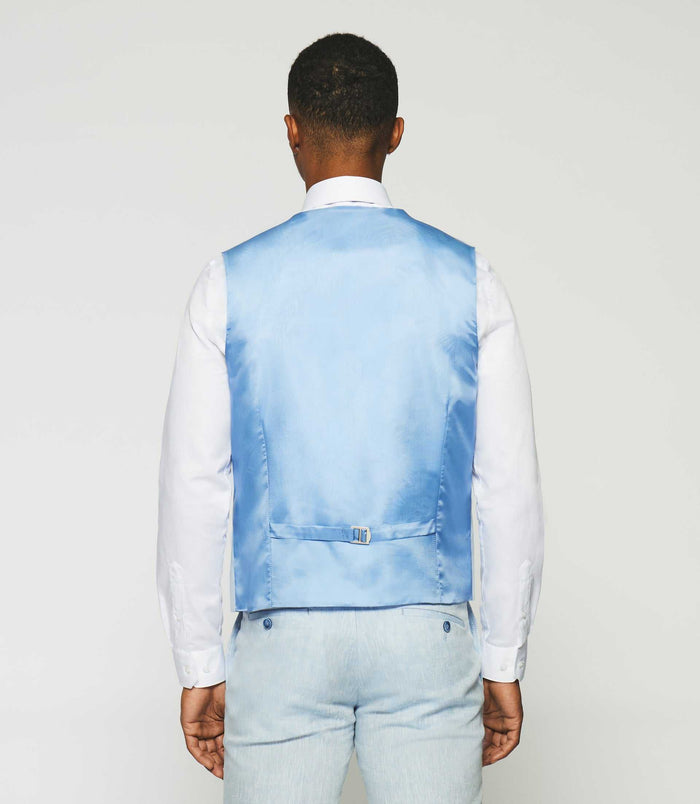 Izac Gilet Ville 100% Lin Bleu Ciel