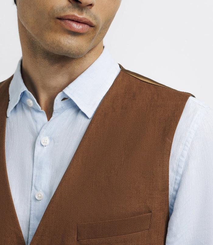 Izac Gilet Ville 100% Lin Truffe