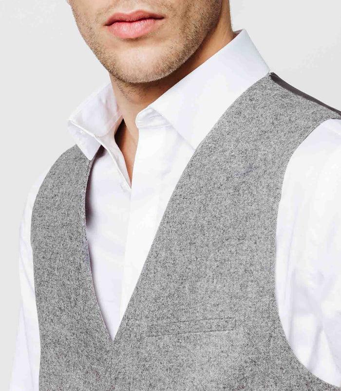 Izac Gilet Ville Tweed Gris Clair