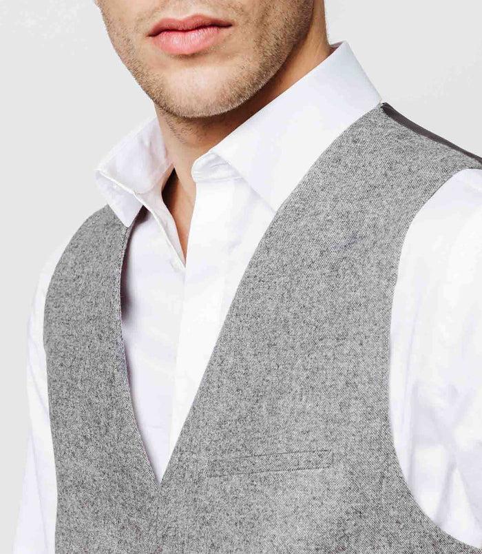 Izac Gilet Ville Tweed Gris Clair