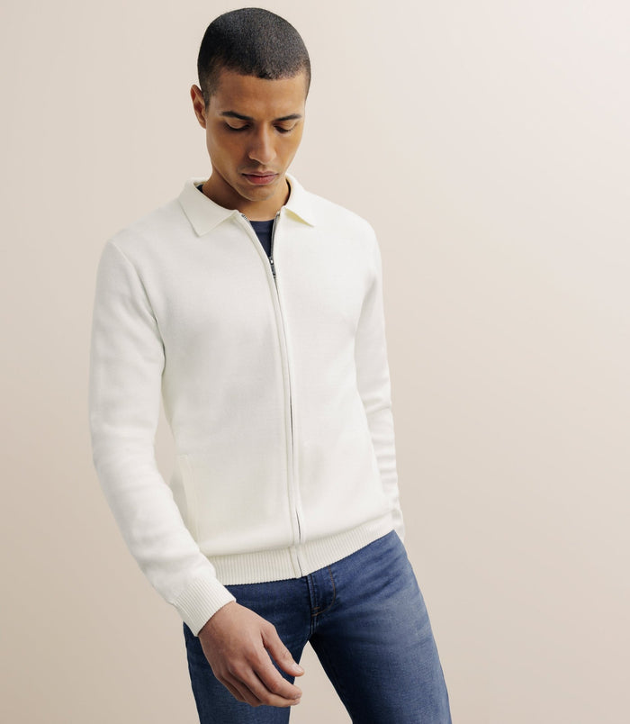 Izac Gilet Zippé Col Chemise écru