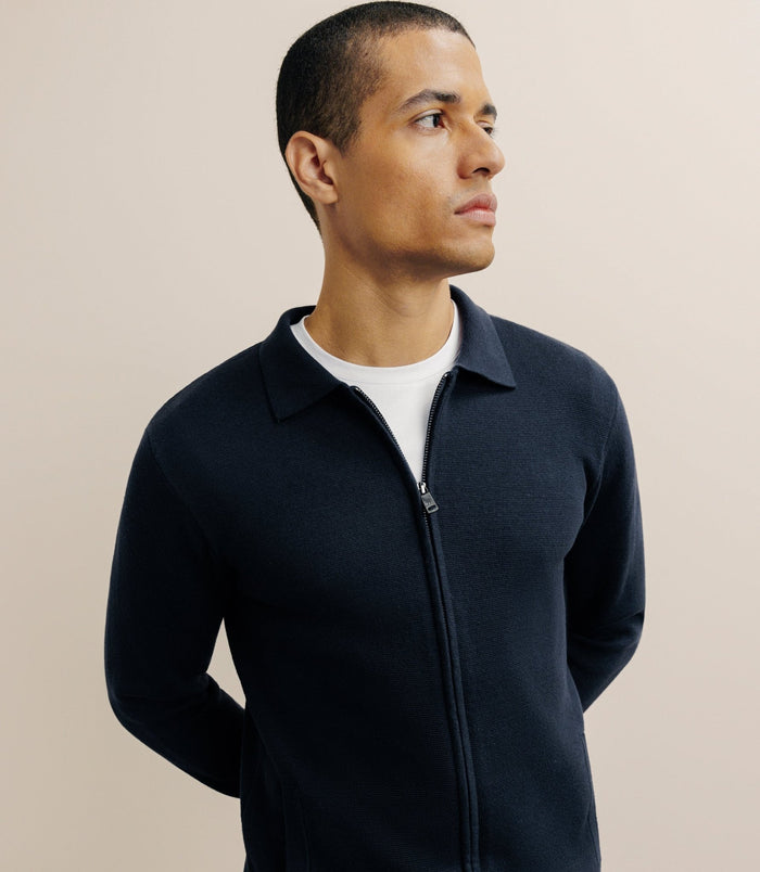 Izac Gilet Zippé Col Chemise Marine