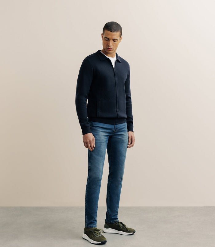 Izac Gilet Zippé Col Chemise Marine