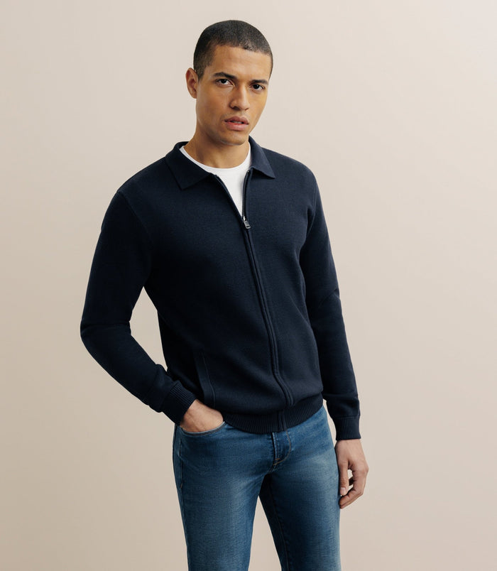 izac Gilet zippé col chemise marine