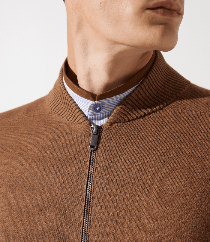 Izac Gilet Zippé Col Teddy Camel