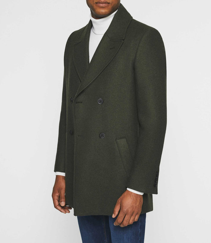 izac Manteau croisé col fourrure kaki IGNACIO