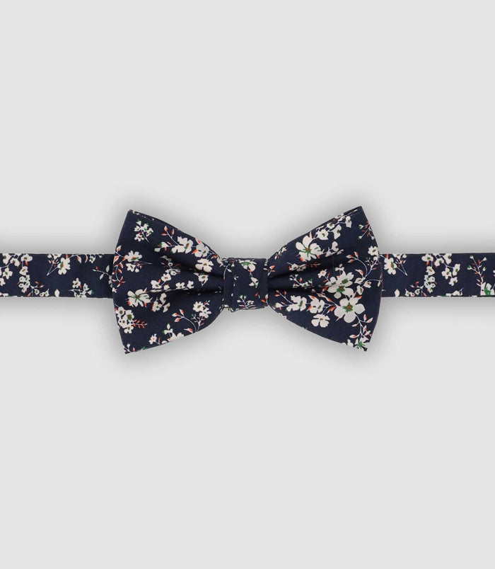 izac Nœud papillon fleuri en coton marine