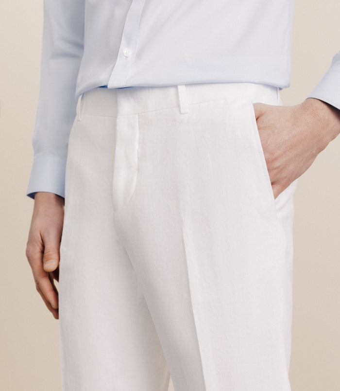 Izac Pantalon 100% Lin Blanc