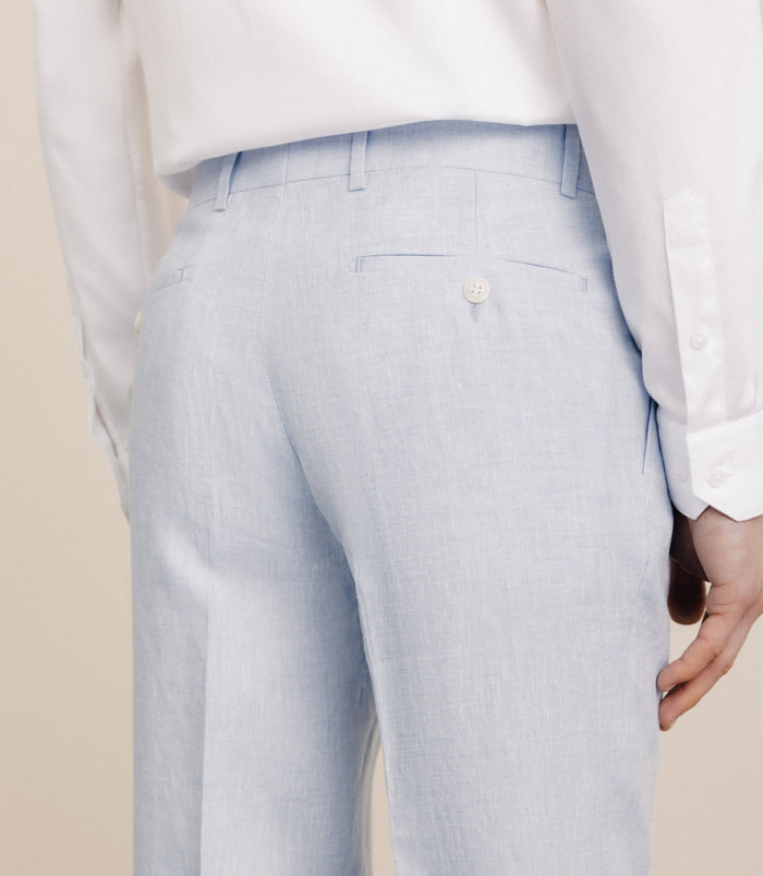 Izac Pantalon 100% Lin Bleu Ciel