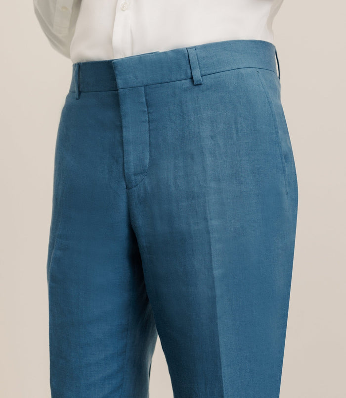 Izac Pantalon 100% Lin Bleu Vert