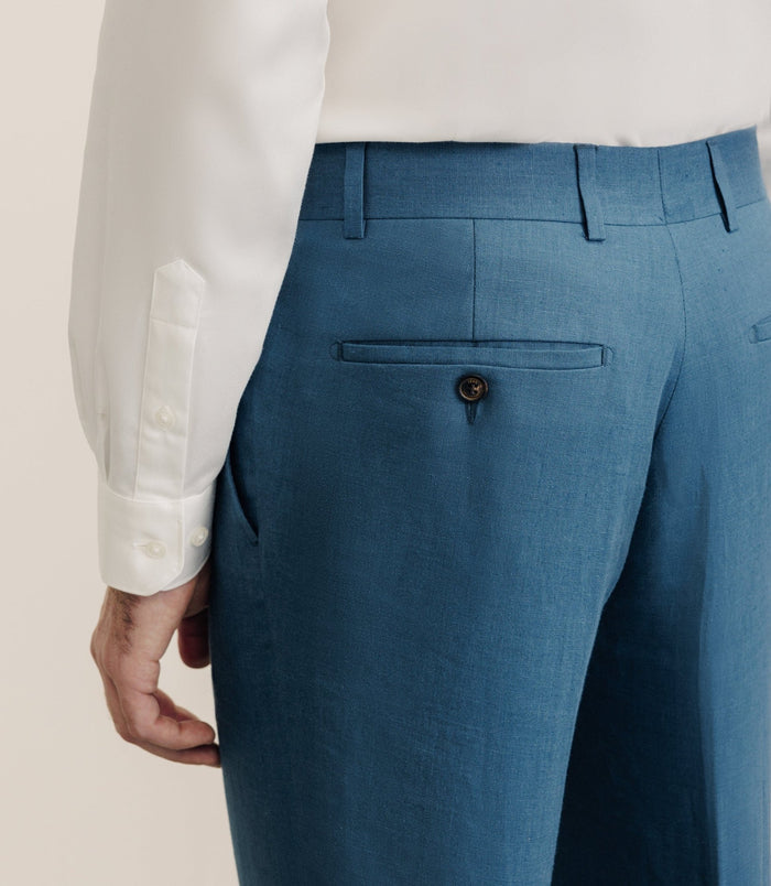 Izac Pantalon 100% Lin Bleu Vert