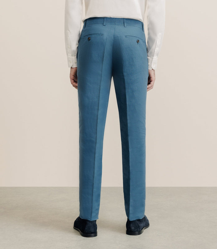 Izac Pantalon 100% Lin Bleu Vert