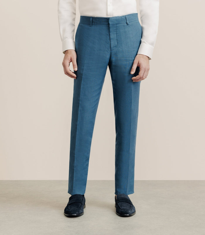 izac Pantalon 100% lin bleu vert