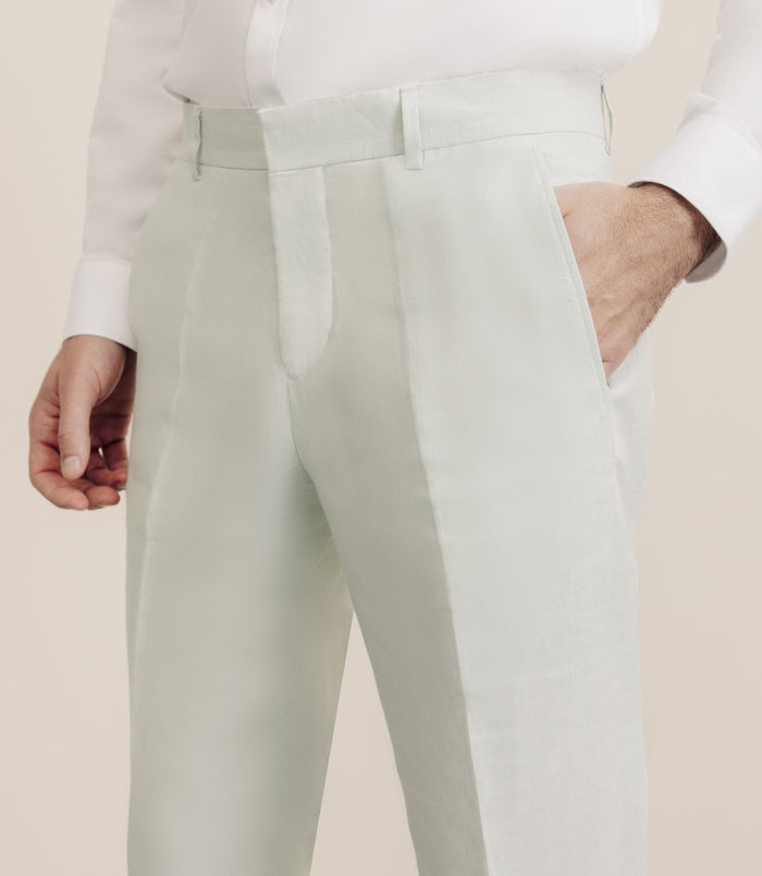 Izac Pantalon 100% Lin Vert Eau