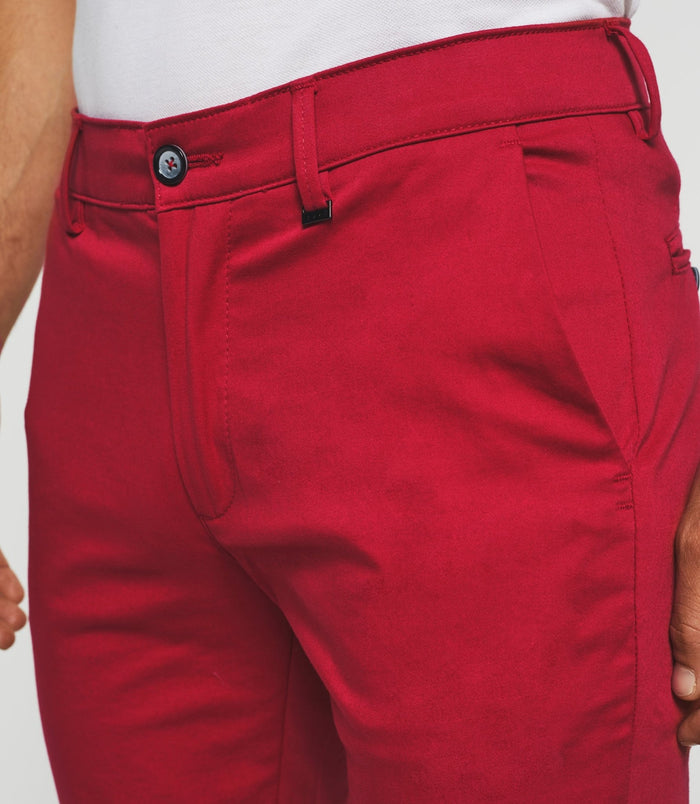 Izac Pantalon Chino Satin Rouge "Panama"