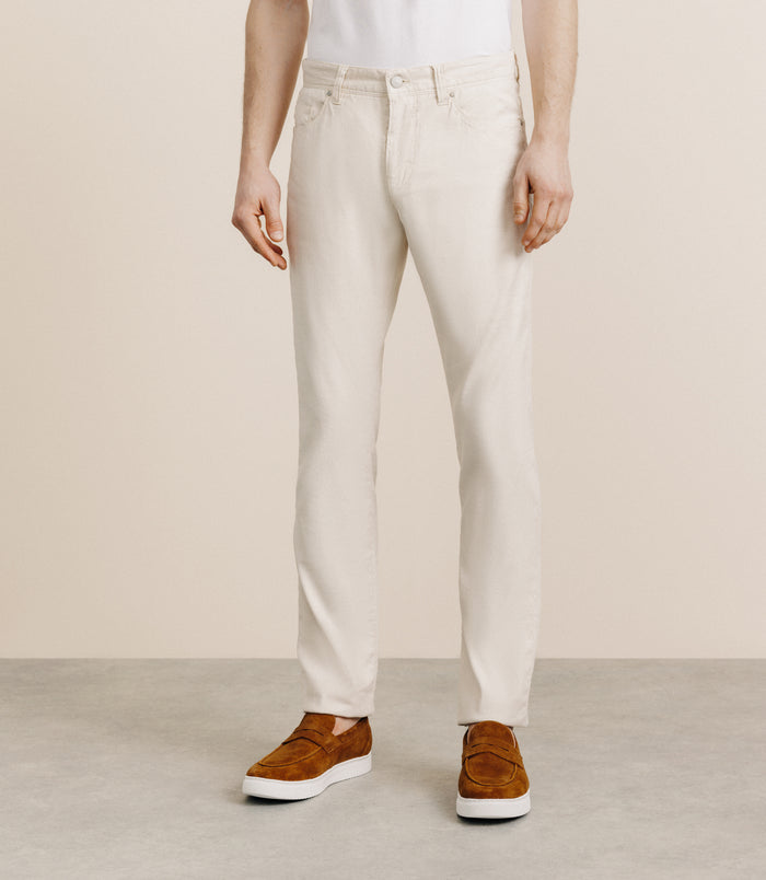 izac Pantalon droit en lin et coton beige