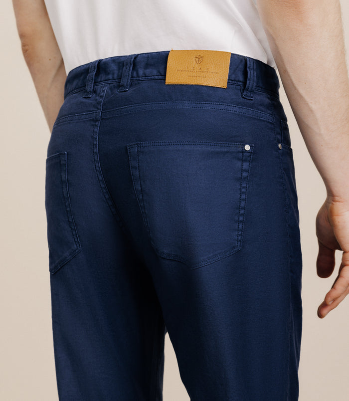 Izac Pantalon Droit En Lin Et Coton Marine