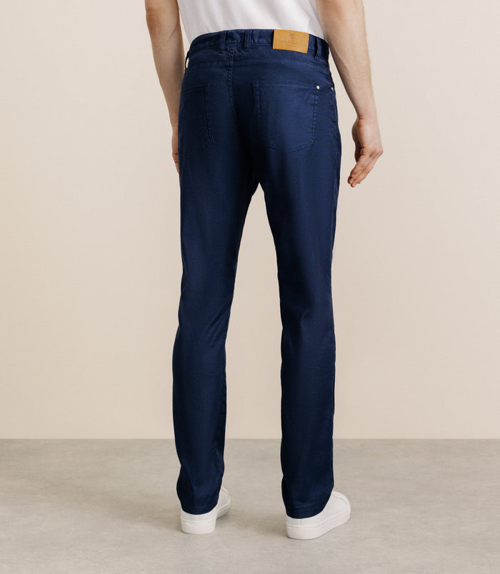 Izac Pantalon Droit En Lin Et Coton Marine