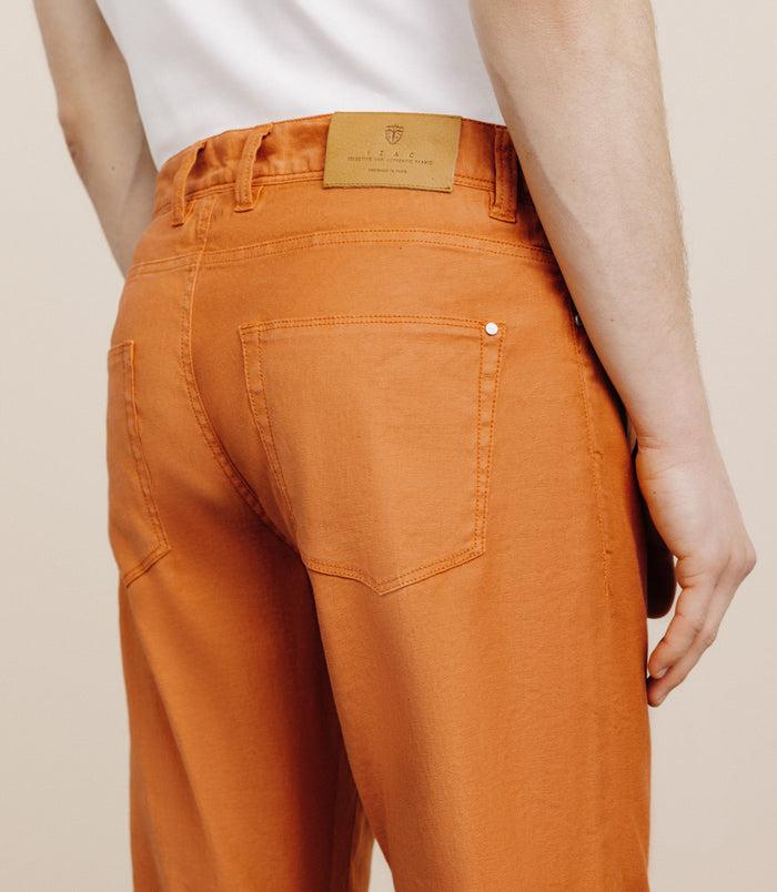Izac Pantalon Droit En Lin Et Coton Orange