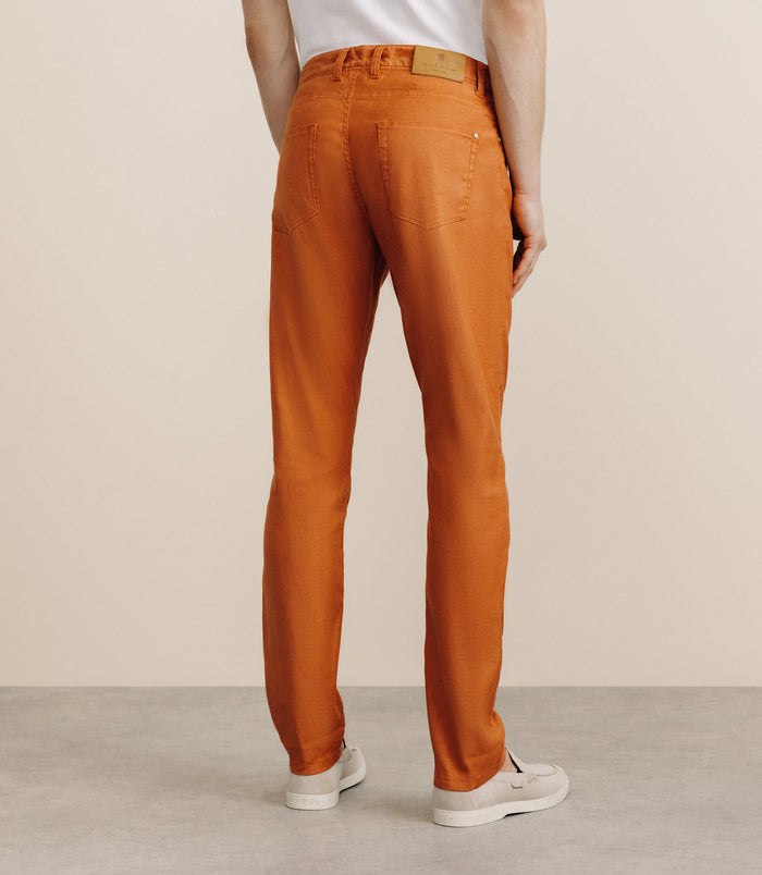 Izac Pantalon Droit En Lin Et Coton Orange