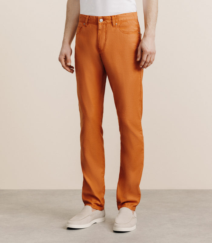 izac Pantalon droit en lin et coton orange