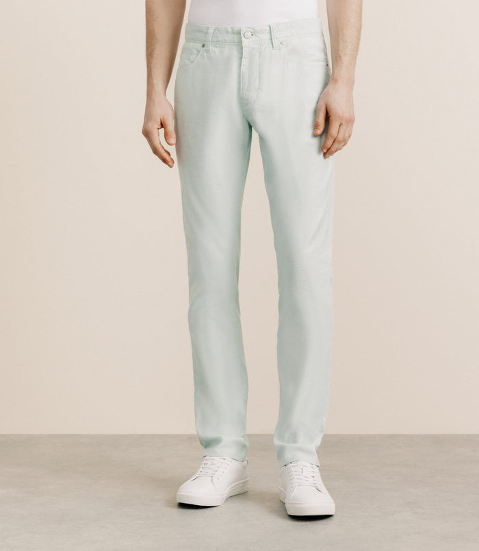 izac Pantalon droit en lin et coton vert
