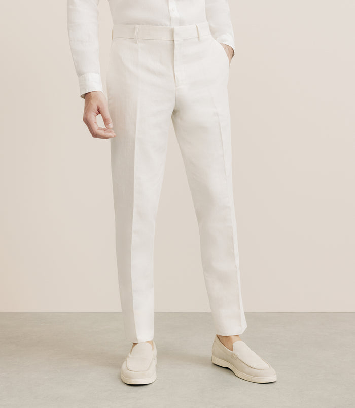 izac Pantalon en coton et lin écru