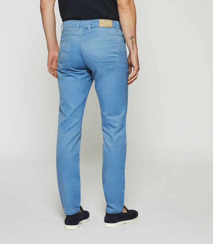 Izac Pantalon Slim Bleu 5 Poches Coton Lin PASTEL