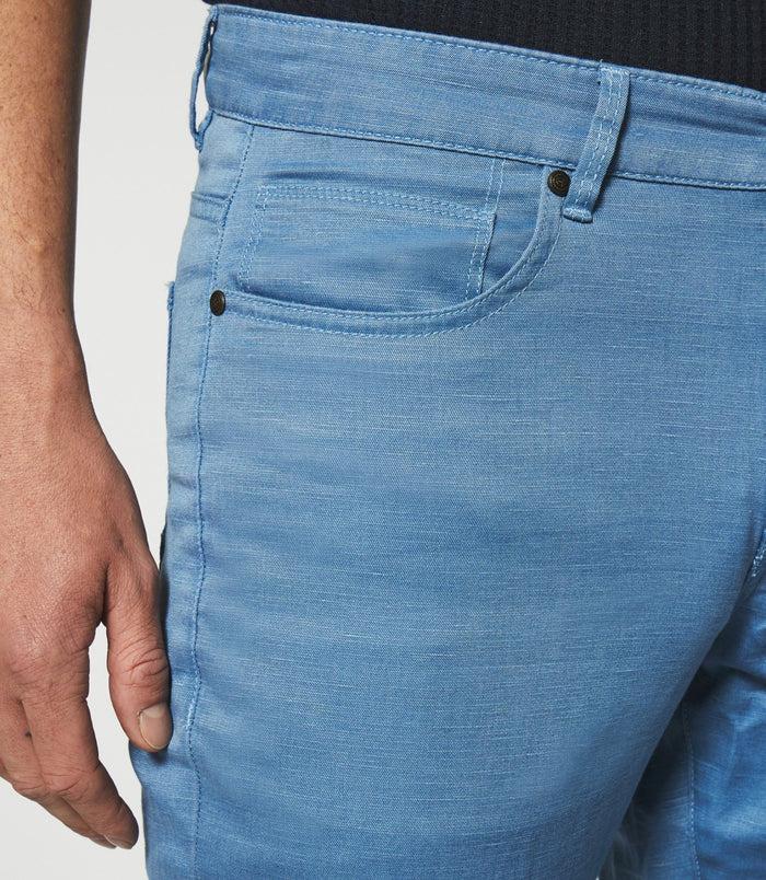 Izac Pantalon Slim Bleu 5 Poches Coton Lin PASTEL