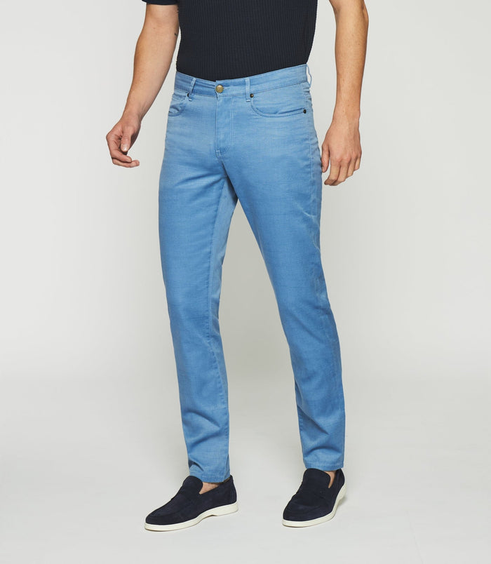 izac Pantalon slim bleu 5 poches coton lin PASTEL