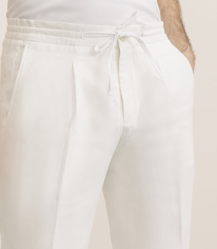 Izac Pantalon Ville 100% Lin Blanc