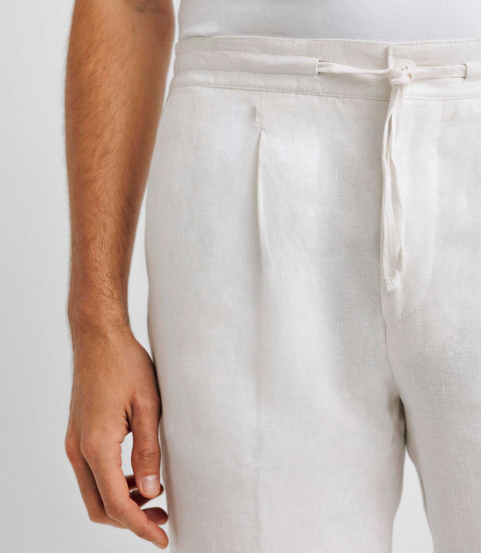 Izac Pantalon Ville 100% Lin Blanc