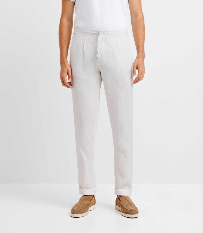 izac Pantalon ville 100% lin blanc