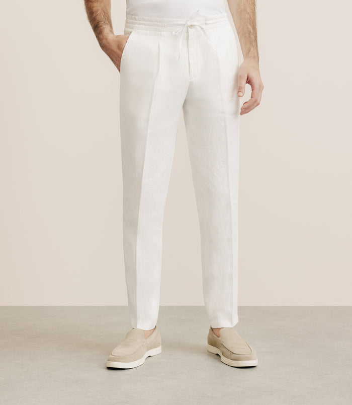 izac Pantalon ville 100% lin blanc