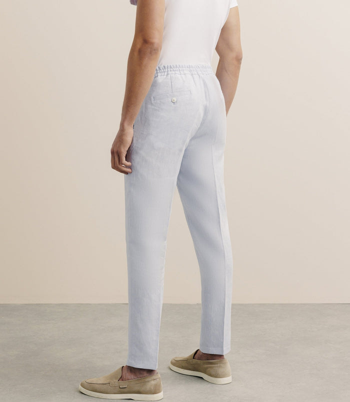 Izac Pantalon Ville 100% Lin Bleu Ciel