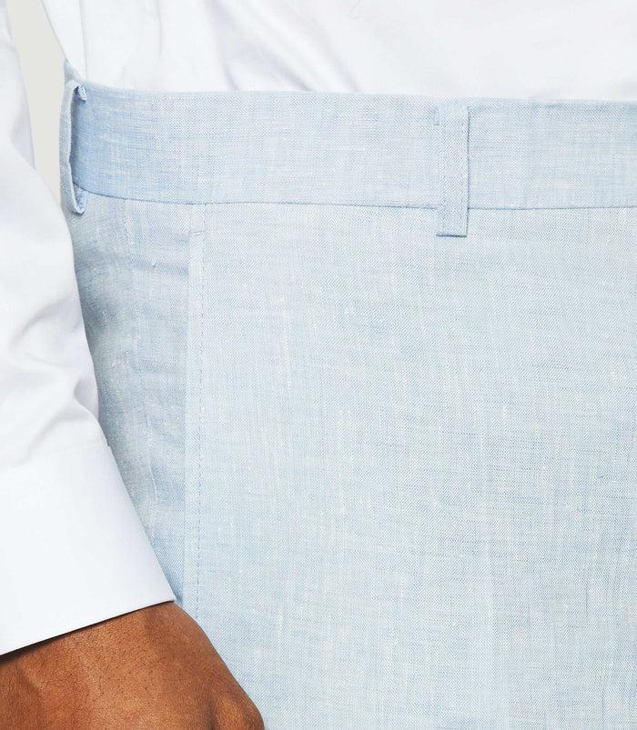 Izac Pantalon Ville 100% Lin Bleu Ciel