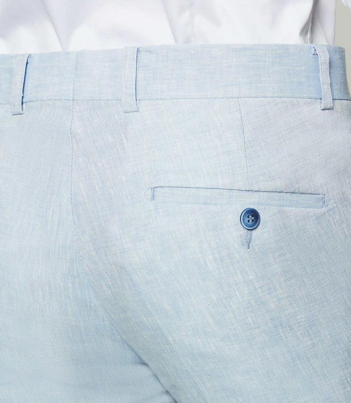 Izac Pantalon Ville 100% Lin Bleu Ciel
