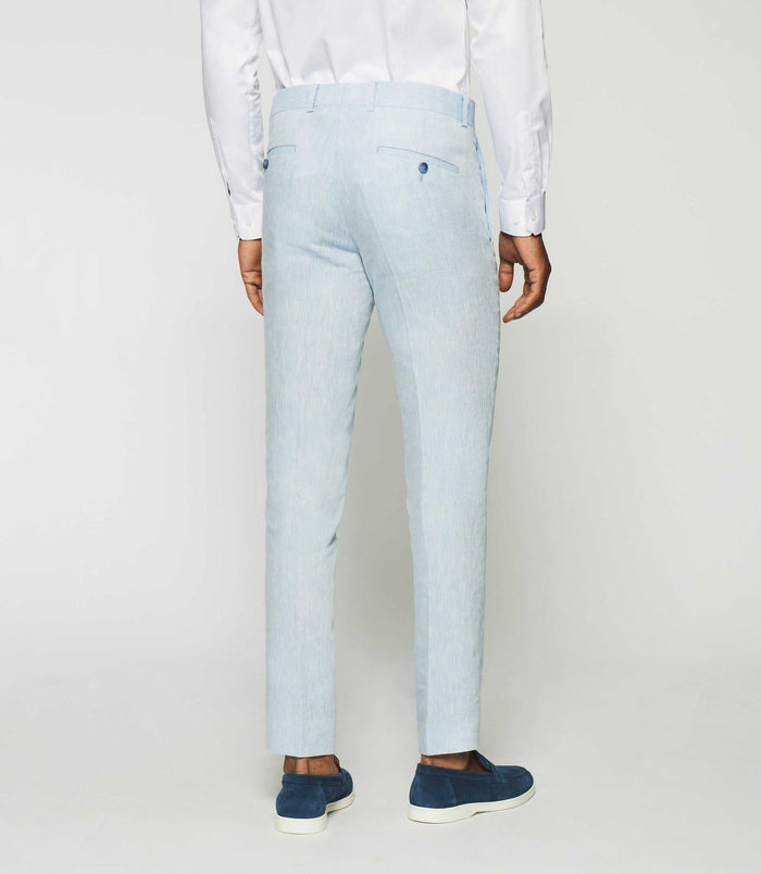 Izac Pantalon Ville 100% Lin Bleu Ciel