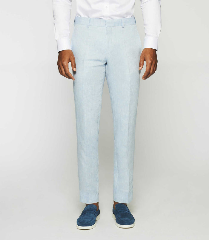 izac Pantalon ville 100% lin bleu ciel
