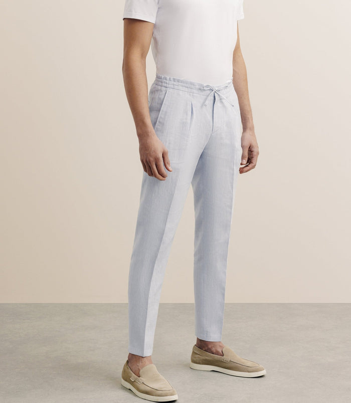 izac Pantalon ville 100% lin bleu ciel