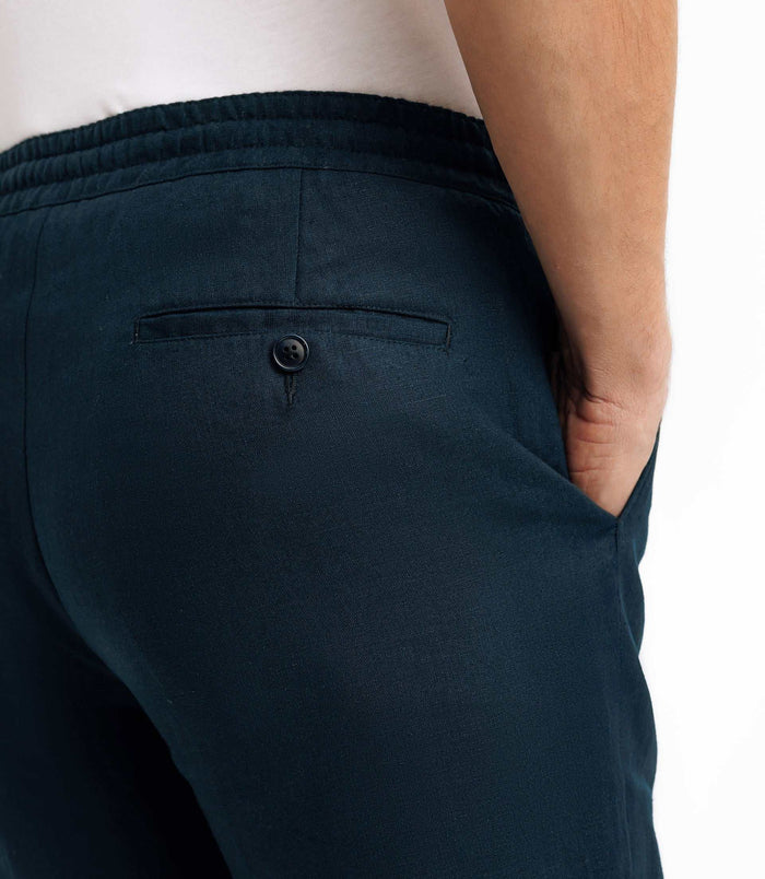 Izac Pantalon Ville 100% Lin Marine