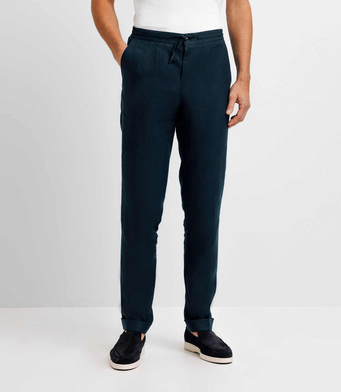 izac Pantalon ville 100% lin marine