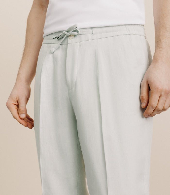 Izac Pantalon Ville 100% Lin Vert Eau