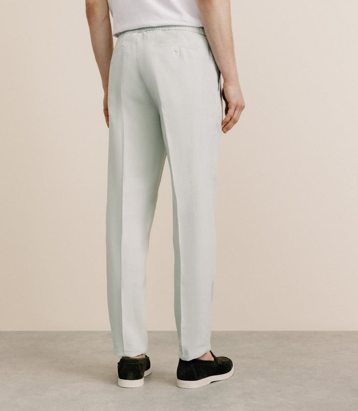 Izac Pantalon Ville 100% Lin Vert Eau